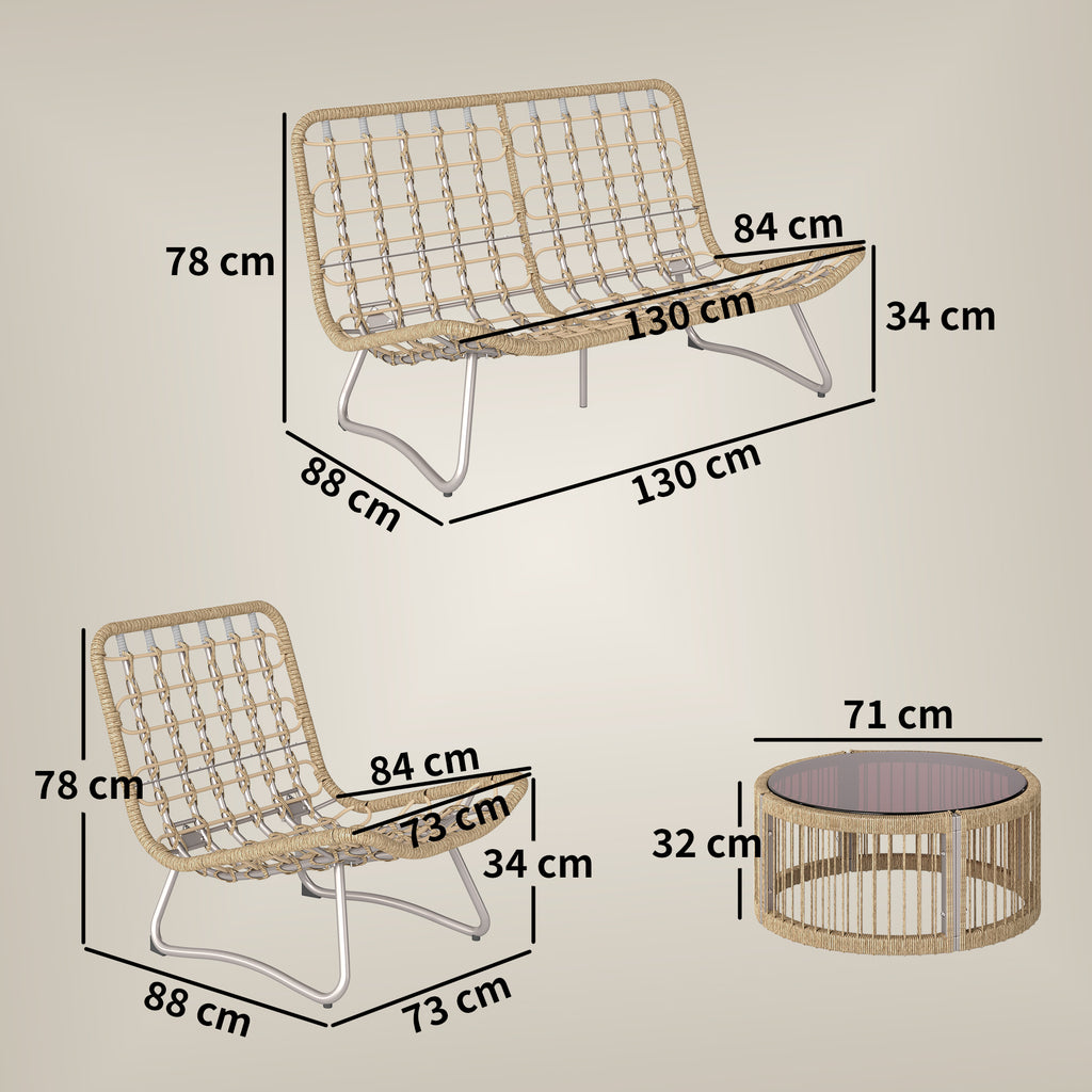 Gartenmöbel Set 4-teilig Polyrattan Lounge-Set mit Zweisitzer 2 Sessel Glastisch Breitem & Tiefem Sitz Dicke Kissen