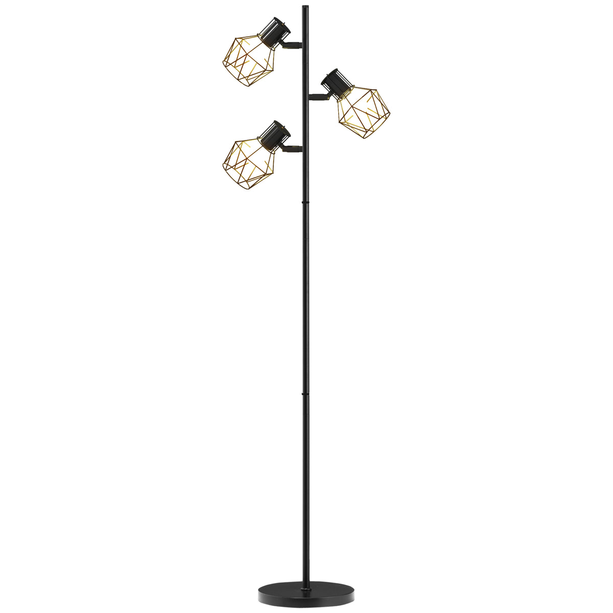3-Licht-Stehlampe mit flexiblen Leuchtelementen, baumähnliche Struktur, für Wohnzimmer und Schlafzimmer, Metall, Schwarz