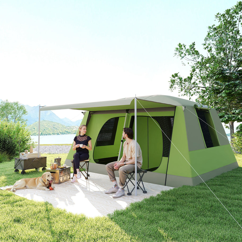 Tunnel Tent Camping Shelter w/ Porch, Two Rooms, Lamp Hook, Portable Carry Bag