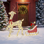 Leuchtendes Rentier mit Schlitten, flache Weihnachtsdeko für außen, 95 warmweiße LEDs, 8 Leuchtmodi, Timer