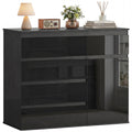Modernes Sideboard, Stauraum-Sideboard mit 5 Schubladen, verstellbarem Regal, Soft-Close-Tür, Schwarz Hochglanz