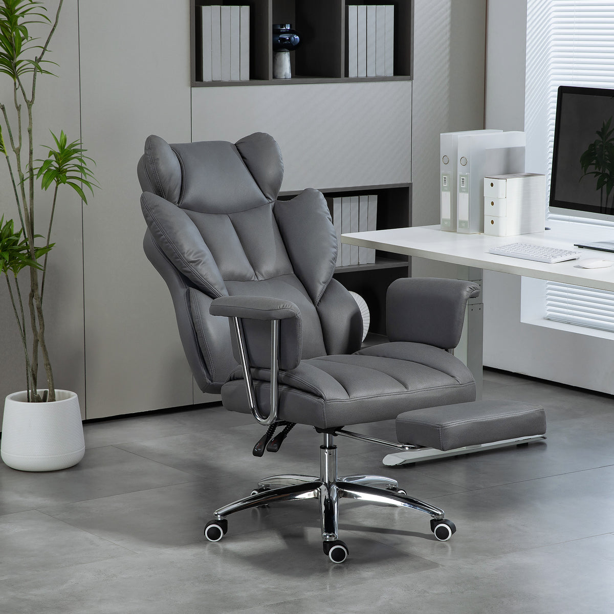 Ergonomischer B¨¹rostuhl, gepolstert, mit Fu?st¨¹tze, verstellbarer Lehne, 360¡ã drehbar, Dunkelgrau