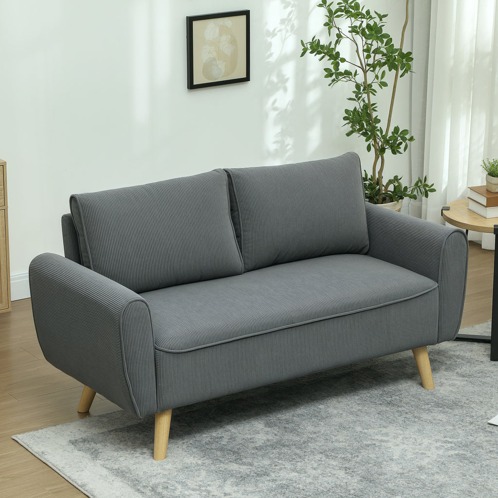 Zweisitzer-Sofa, Stoffcouch, 2 R¨¹ckenkissen, Cordbezug, 145 x 75 x 78 cm, Anthrazit