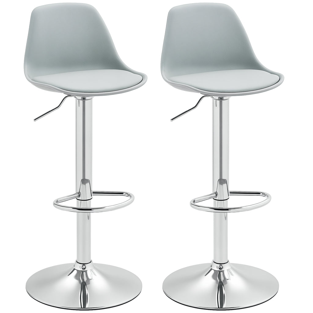 2er-Set Barhocker, Barstühle, Drehstühle mit Lehne, höhenverstellbar, bis 120 kg belastbar, 42 x 41 x 82-104 cm, Grau