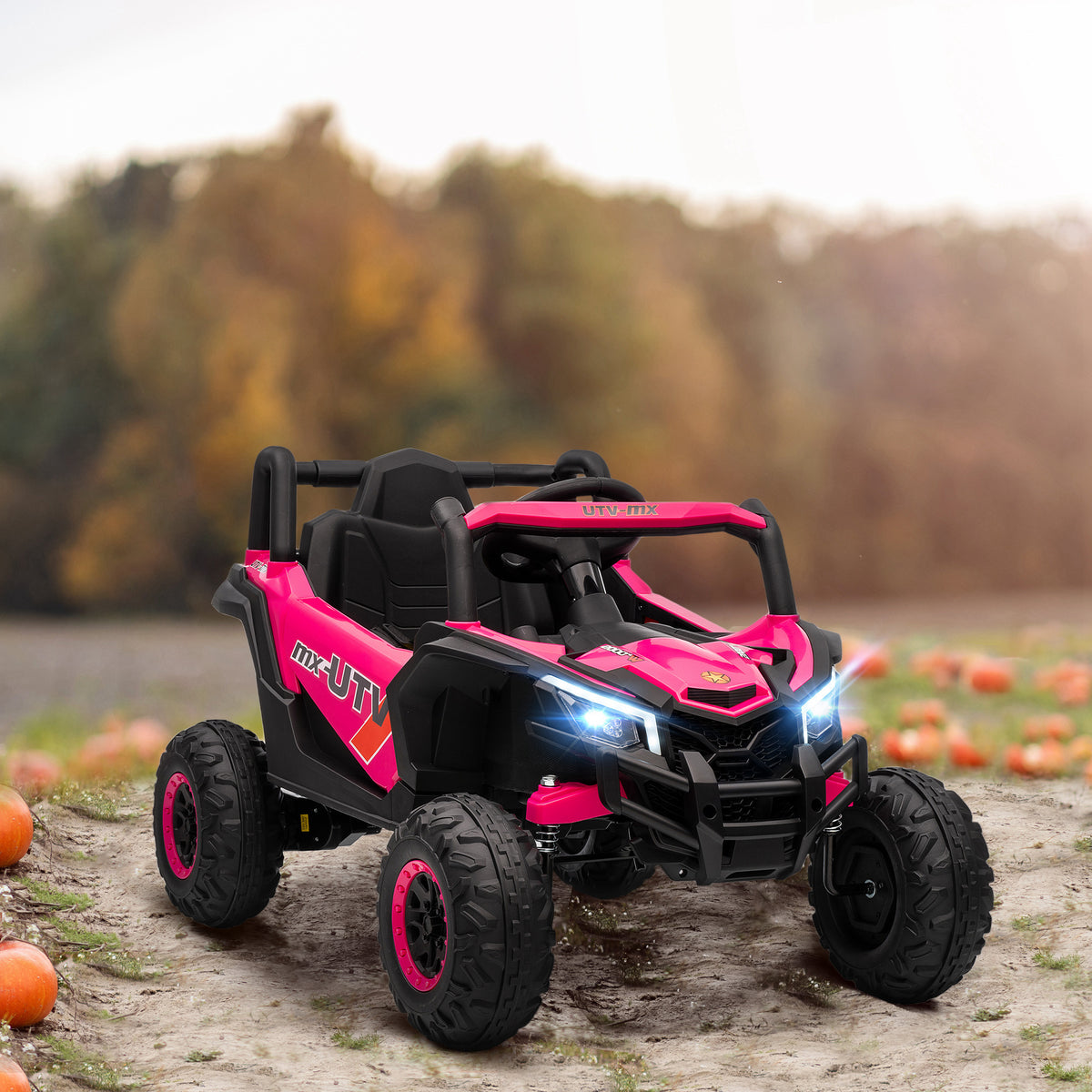 12V Elektroauto für Kinder, Fernbedienungsfunktion, Gurt, Hupe, LED-Lichter, USB-Port, für 3-5 Jahre, Rosa