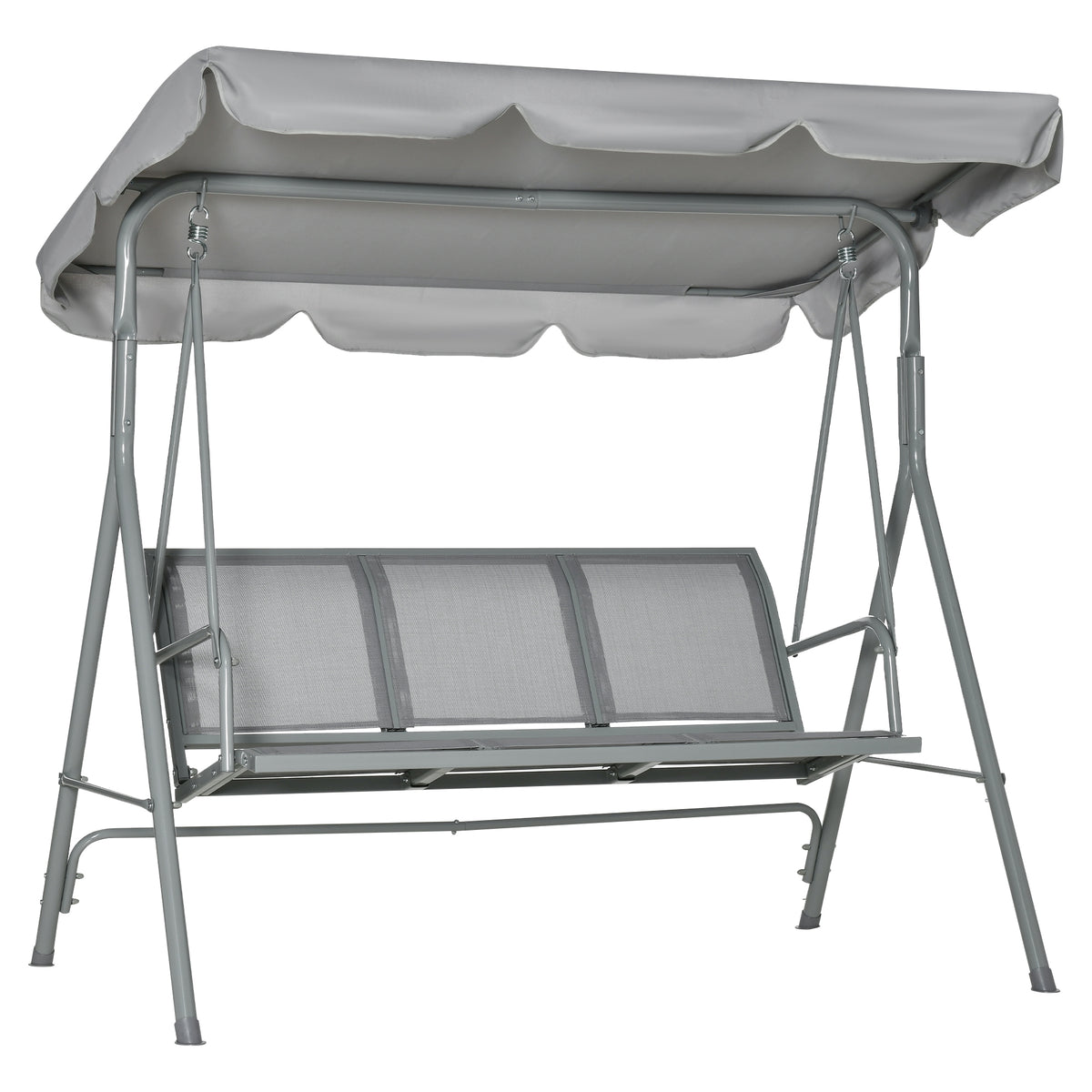 Metal Garden Swing Chair, 3-Seater Swing Seat, Patio Hammock Bench Canopy Lounger, Light Grey