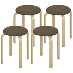 Polsterhocker im 4er-Set, stapelbar, lackierte Oberfläche, Holzbeine, Braun
