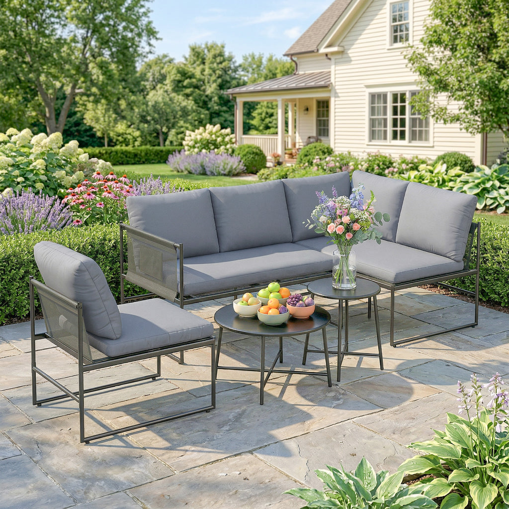 Lounge Gartenmöbel Set 4-5 Personen Gartenlounge Set mit 2 Sitzer Gartensofa Couchtisch Stuhl dick waschbar Kissen