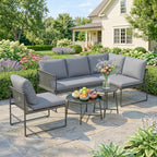 Lounge Gartenmöbel Set 4-5 Personen Gartenlounge Set mit 2 Sitzer Gartensofa Couchtisch Stuhl dick waschbar Kissen