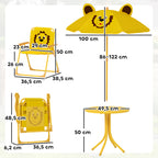 Gartenmöbel-Set für Kinder, Stühle, Tisch, Sonnenschirm, Löwen-Design, Gelb