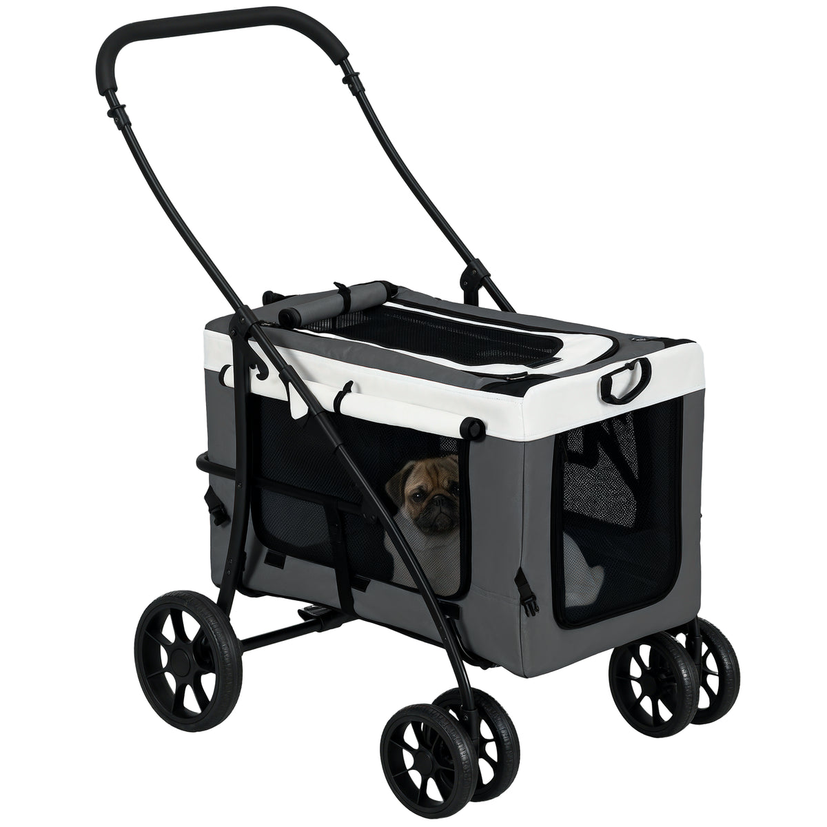 Foldable Dog Stroller, Pet Travel Crate, with Detachable Carrier, Soft Padding, for Mini, Small Dogs - Grey