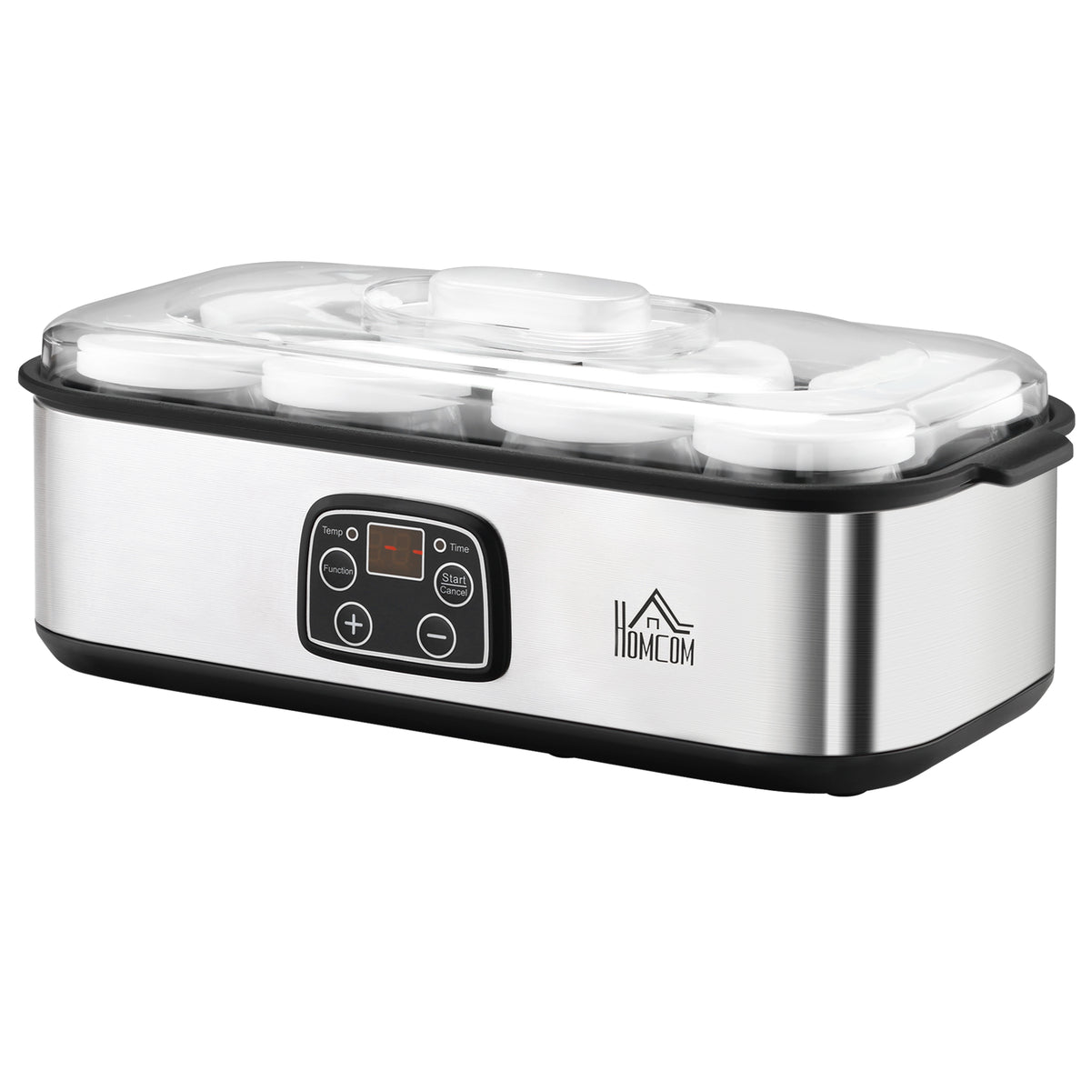 Joghurtbereiter Griechische Joghurtmaschine mit Deckel, 8 BPA-freier Glas-Innenbehälter à 180 ml, Joghurt Maker mit LCD Display Timer, für bis zu 1,4 Liter Joghurt 25 W Silber