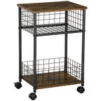 K¨¹chenwagen im Industriedesign 1 Regal 1 Aufbewahrungskorb 4 R?der 40 cm x 30 cm x 62 cm Stahl Schwarz + Braun