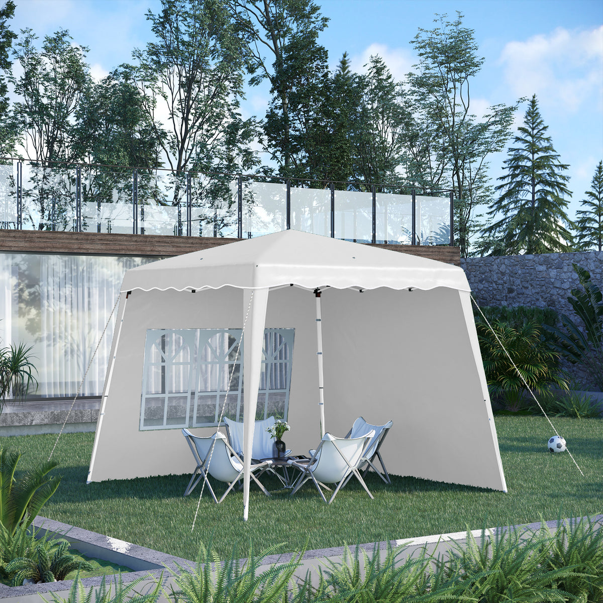 2.4 x 2.4m Two Wall Pop Up Gazebo - White