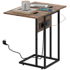 Klappbarer Beistelltisch, Ladestation mit USB-Ports, Metall, 39 x 29 x 57 cm, Braun
