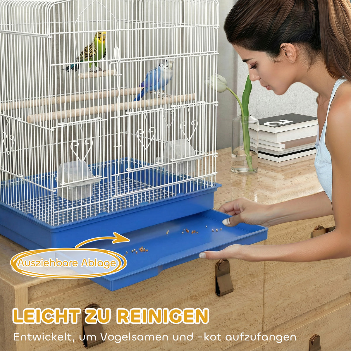 Large Metal Bird Cage with Perches, Food Bowls, Swing, for Budgies, Parakeets, Blue