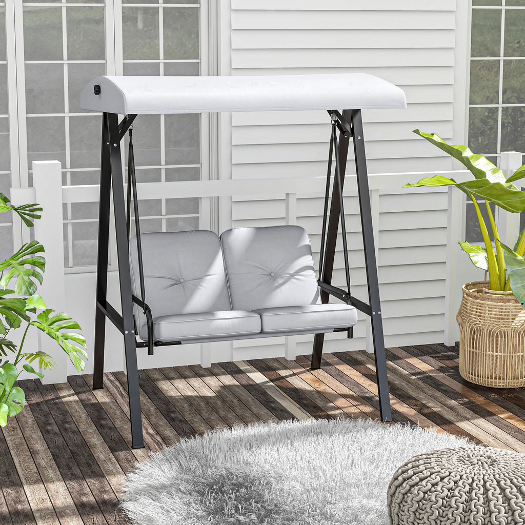 Two-Seater Garden Swing Bench, with Adjustable Canopy - Light Grey