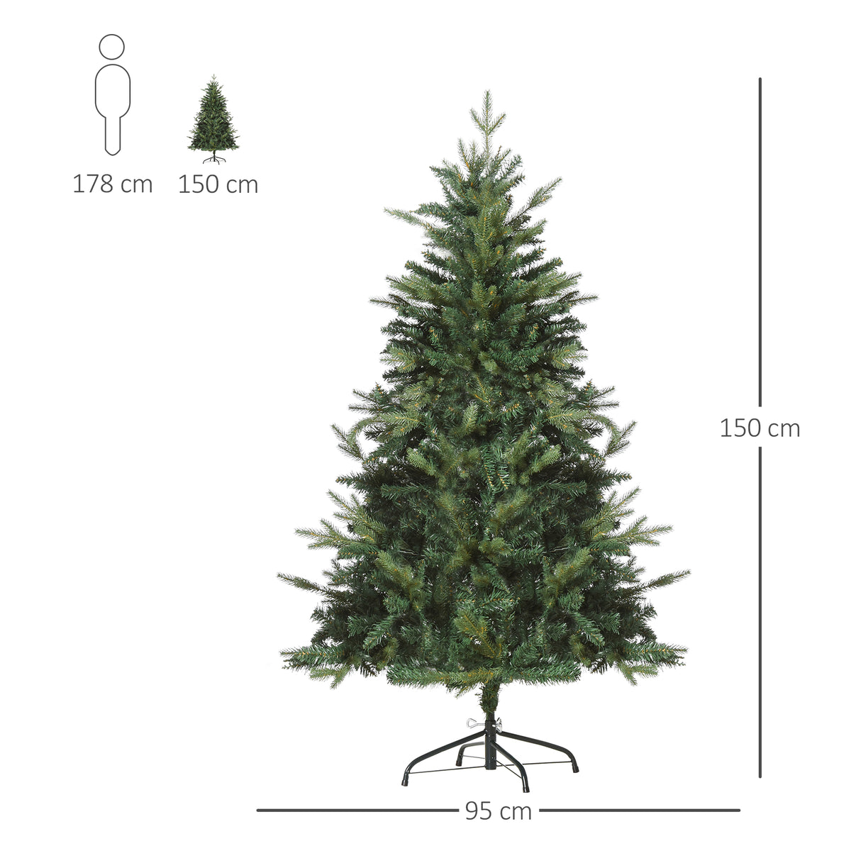 Künstlicher Weihnachtsbaum 150 cm künstlich Tannenbaum mit 946 Spitzen Christbaum Weihnachtsdeko inkl. Metallständer für drinnen
