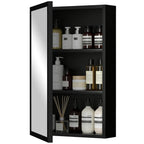Spiegelschrank, Badschrank, 3 Regalfächer, Edelstahl, 40x12x60cm, Schwarz