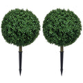 Artificial Boxwood Trees w/ Ground Stake, Set of 2 Ball Shaped Topiary Trees for Home Office & Living Room, UV Resistant