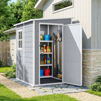4'x5' Garden Storage Shed, Lean to Shed, Lockable Garden Shed with Window, Vent and Plastic Roof, Grey