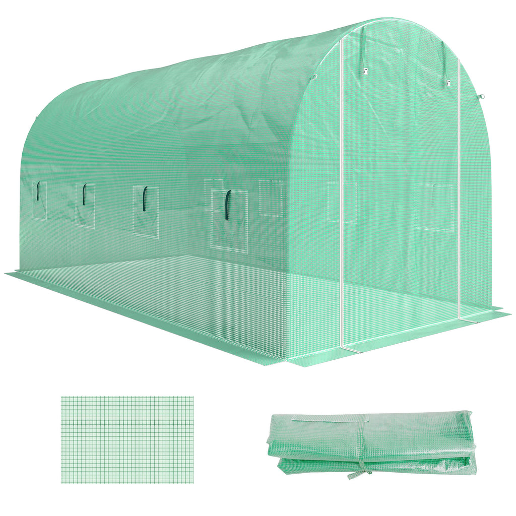 Gewächshausfolie 4 x 2 m, wasserdicht Gartenfolie mit Tür, 8 Fenster, UV Schutz, Reißfest Polyethylen NUR Folie Grün