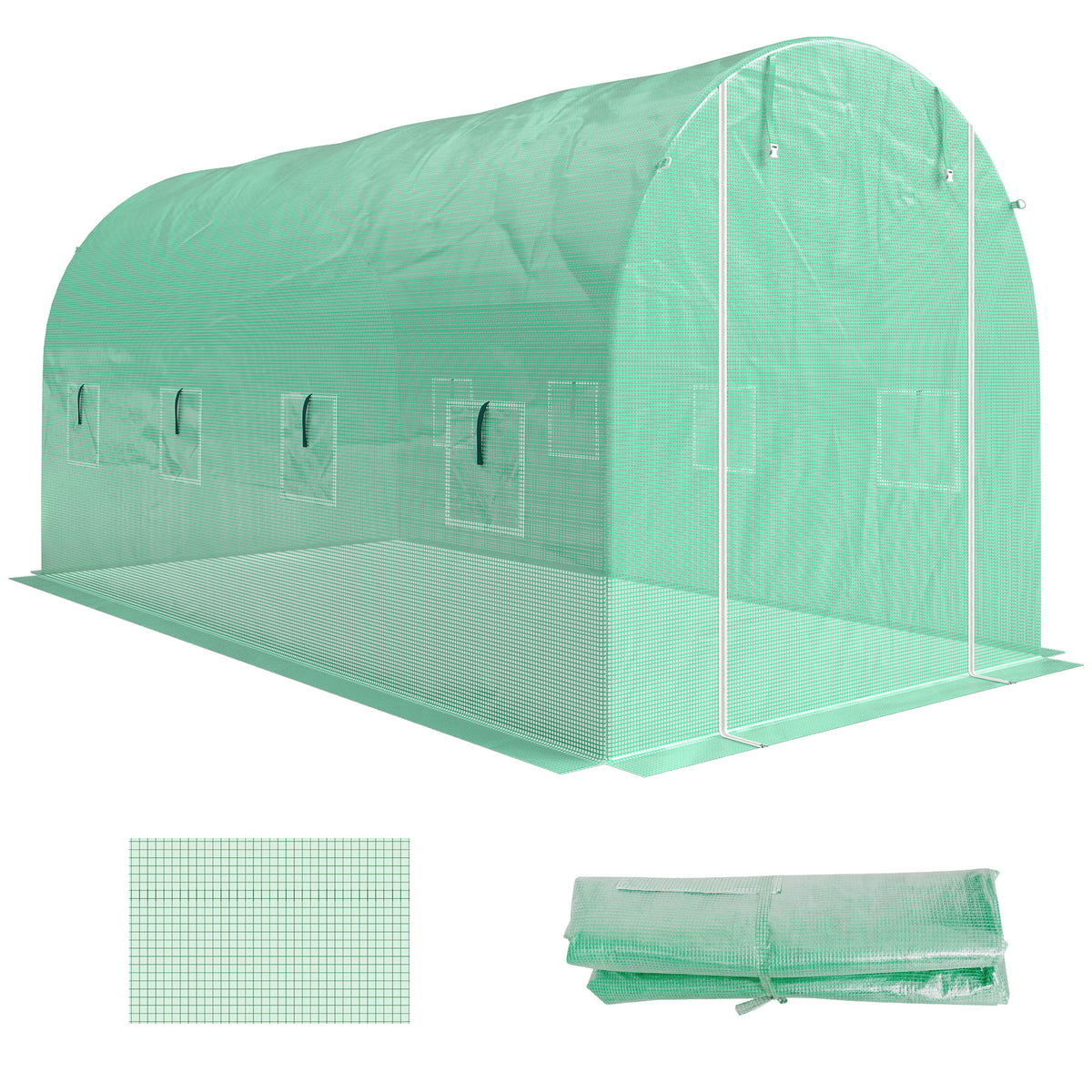Gewächshausfolie 4 x 2 m, wasserdicht Gartenfolie mit Tür, 8 Fenster, UV Schutz, Reißfest Polyethylen NUR Folie Grün