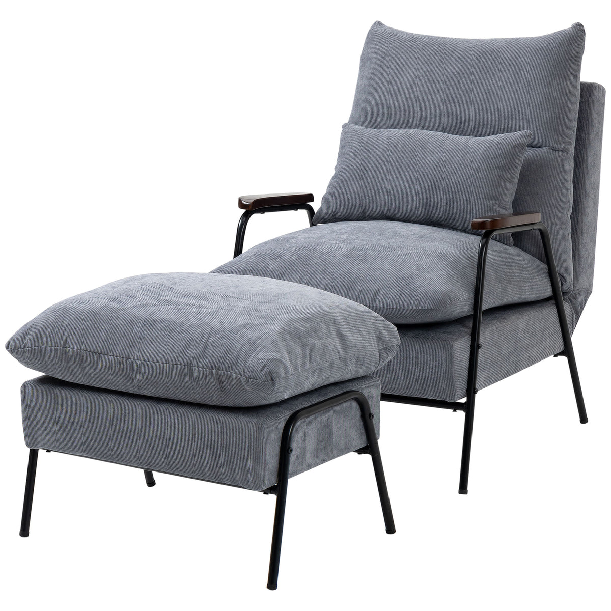 Sessel mit Ottomane Polstersessel Relaxsessel, inkl. Kissen, 68 cm x 91,5 cm x 88 cm, Hellgrau