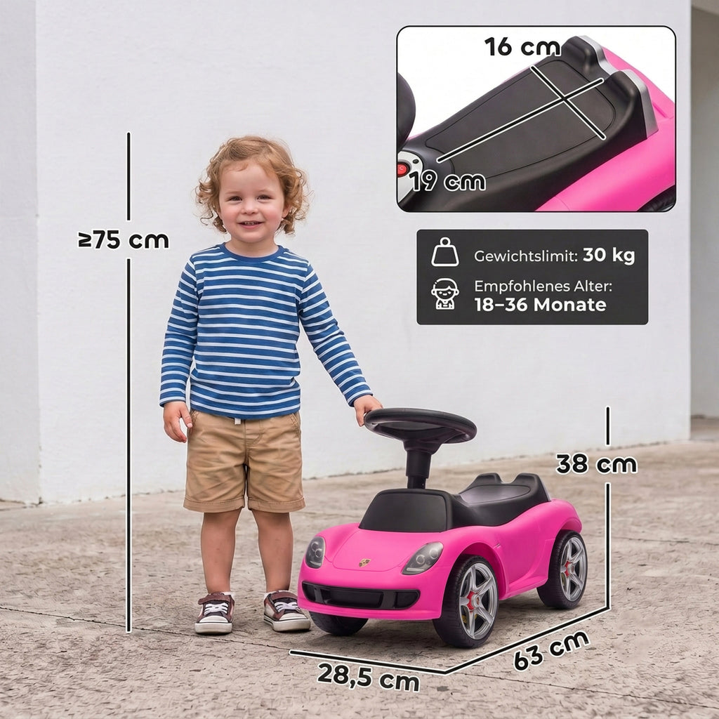 Ride on Car, Porsche Licensed Toddler Push Car with Horn, Headlights, Sound and Steering Wheel for 18-36 Months, Pink