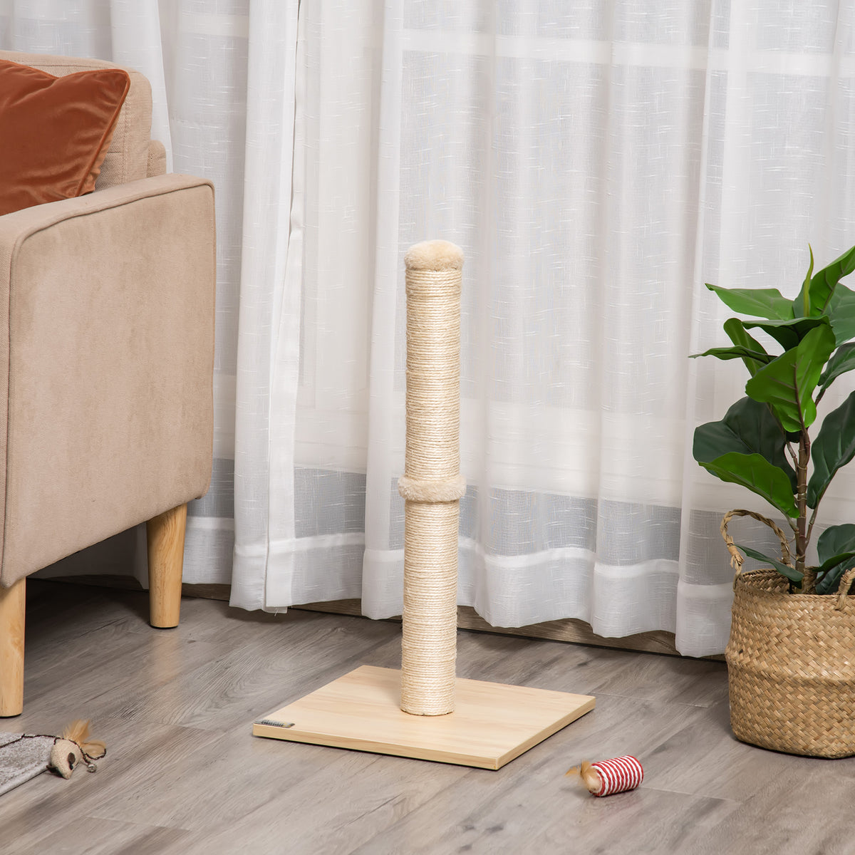 Kratzsäule 60 cm hoch Kratzstamm für Katzen bis 5 kg, Kratzbaum mit Sisalseil, Beige+Eiche