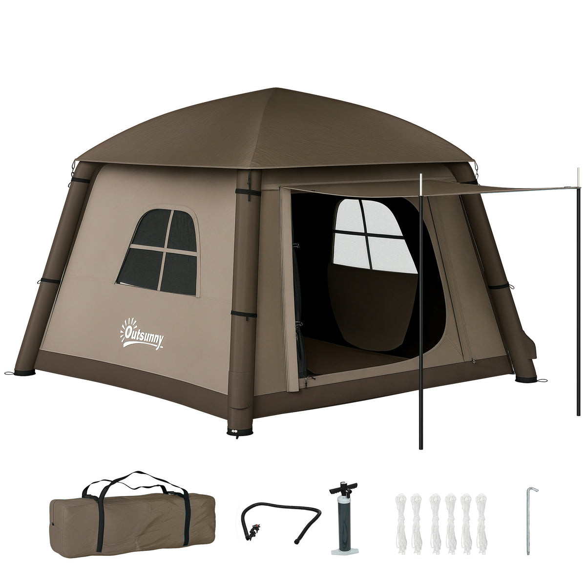 Blow Up Tent w/ Hand Pump, Inflatable Camping Tent, Easy Setup 1/2 Person Waterproof Khaki