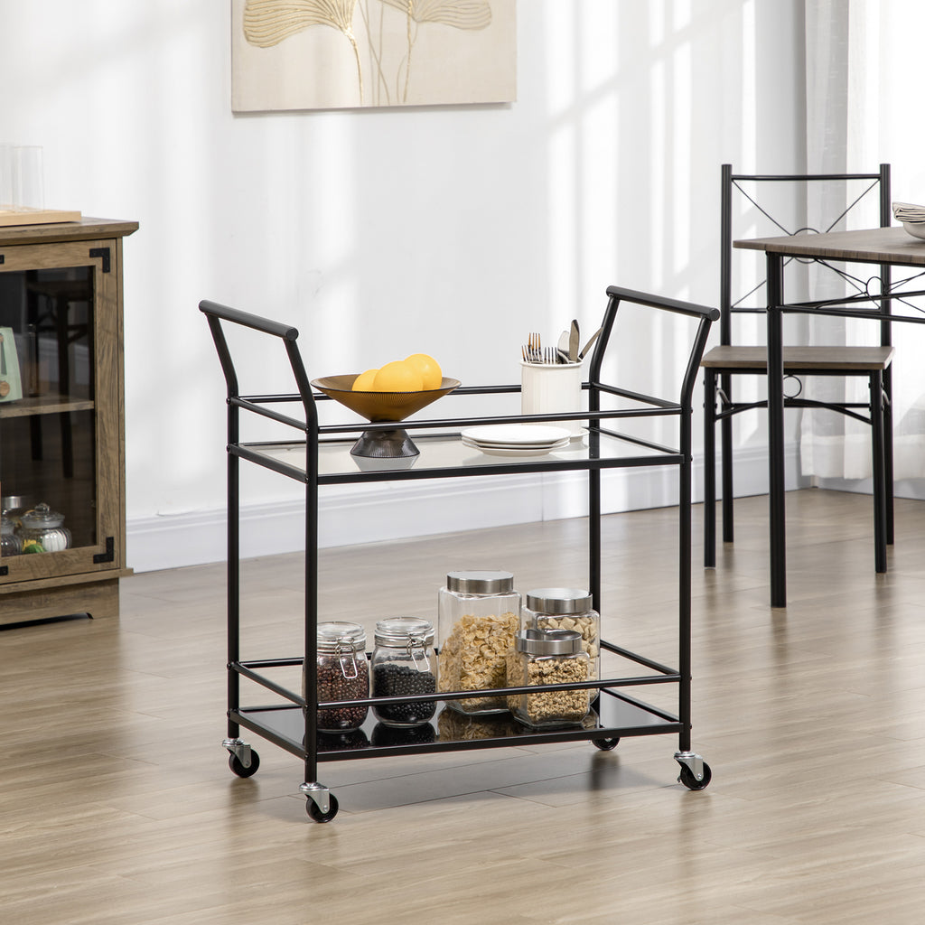 K¨¹chenwagen mit 4 Rollen, 2 Ablagen und Griffen, 75 cm x 40 cm x 80 cm, Schwarz