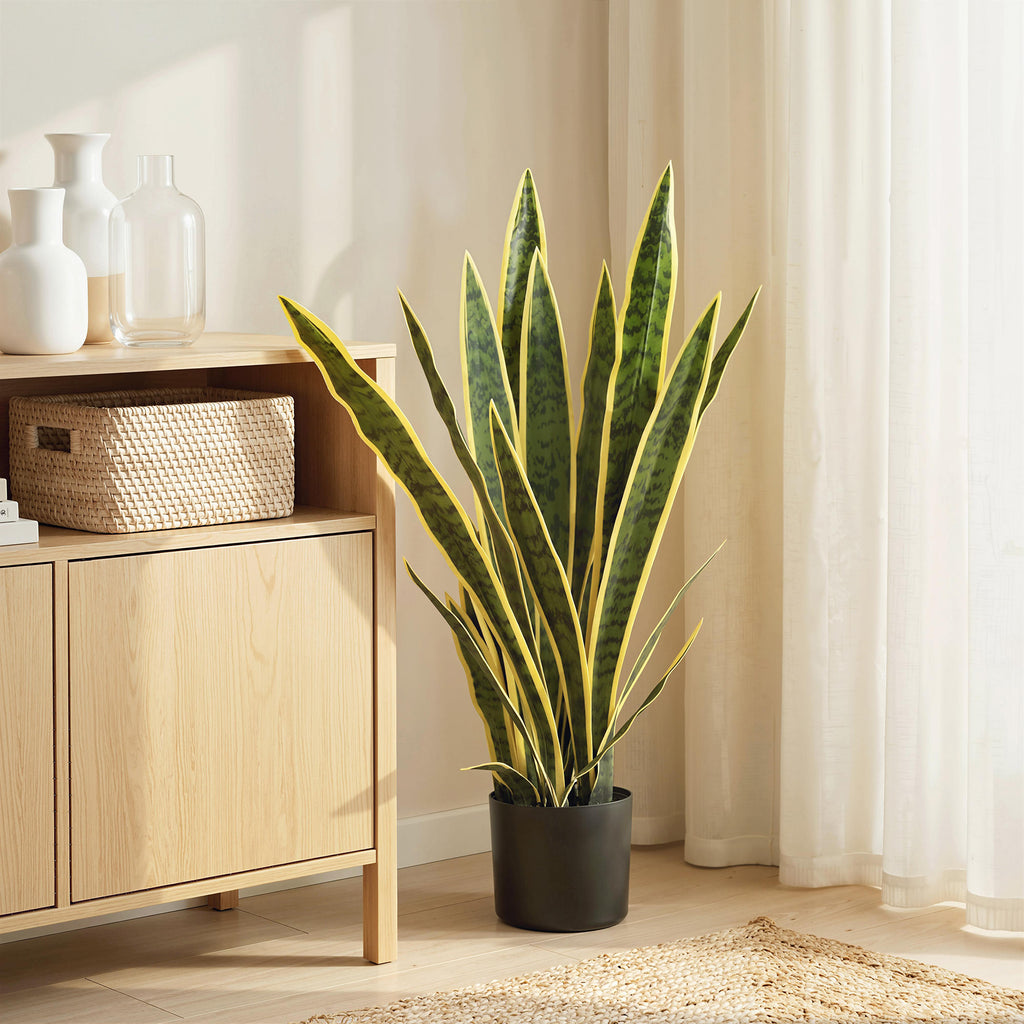 Künstliche Schlangenpflanze groß 77 cm Kunstpflanze im Topf für Wohnzimmer Geschenk