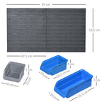 44 Piece Wall Mounted Tool Rack Organiser Storage Bins and Panel Set with Shelf Hook Screws Accessories Blue