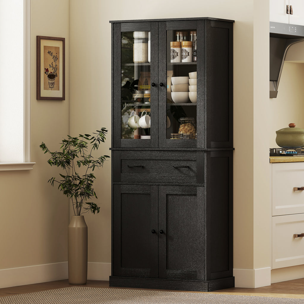 K¨¹chenschrank, Buffet, Acrylfront, Schubladen, 76 x 40 x 182,5 cm, Schwarz
