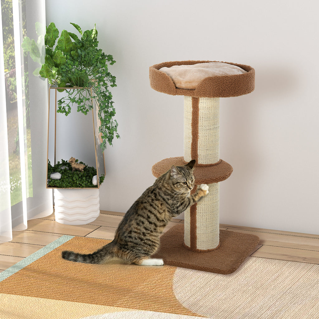 91cm Cat Tree, Cat Tower with Scratching Post, Bed, Perch, Removable Cushion for Indoor Kittens, Brown