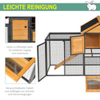 Kleintierstall mit Freigehege u. Rampe 122 cm x 63 cm x 92 cm Tannenholz Metall Hellgelb+Dunkelgrau
