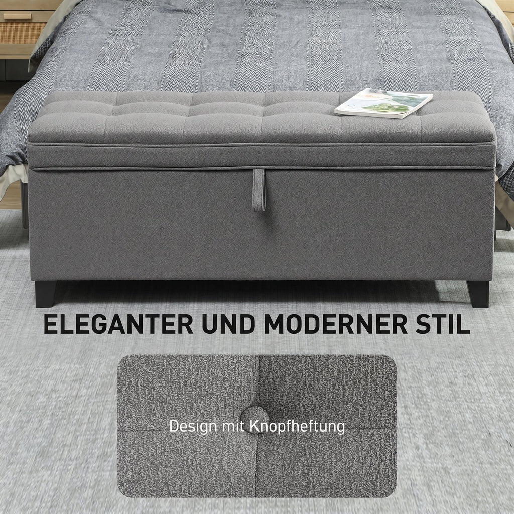 Sitzbank mit Stauraum, Polsterbank 120x40x48 cm mit Sicherheits-Scharniern, Leinenoptik, Dunkelgrau