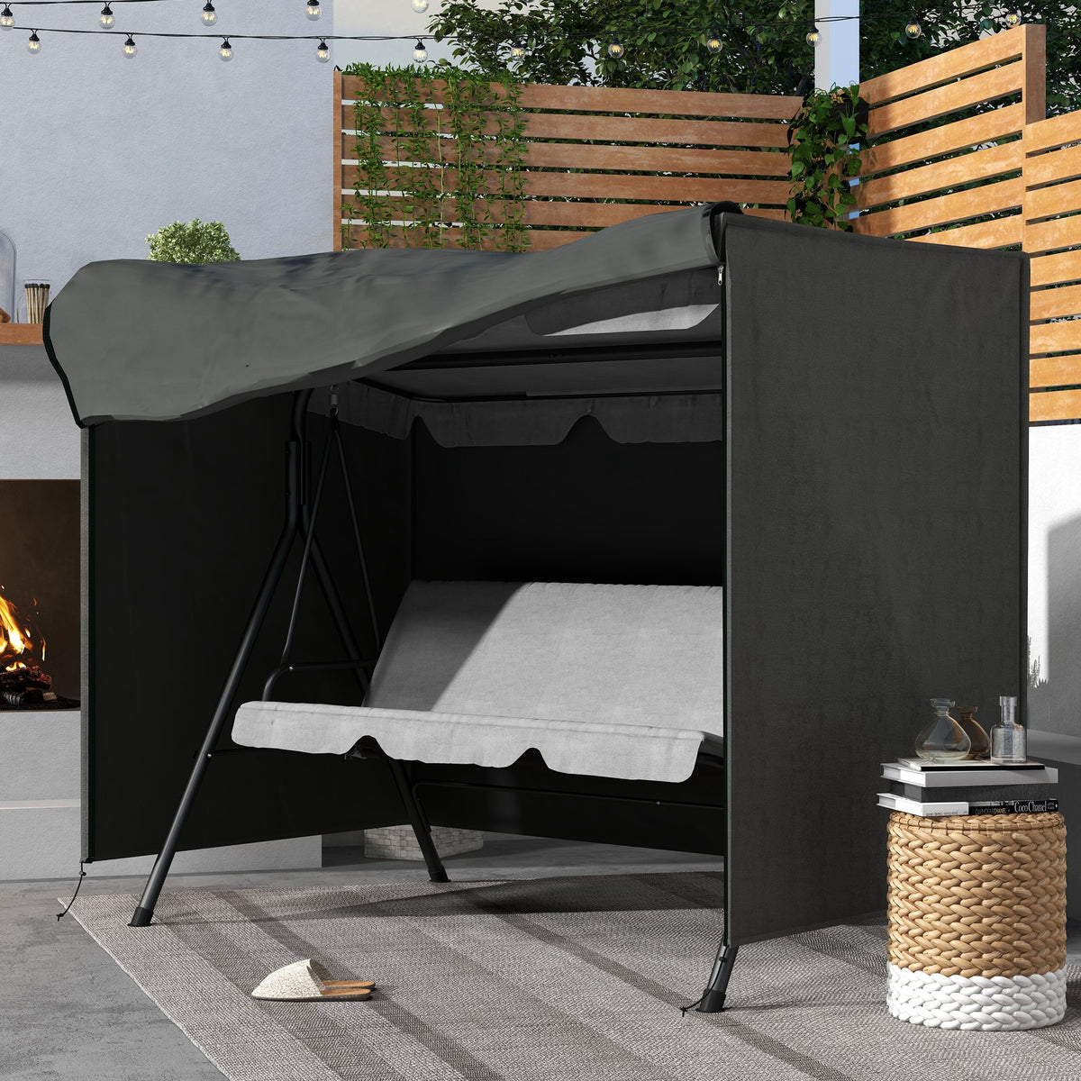 205 x 124cm Three-Seater Swing Chair Protective Cover Dark Grey