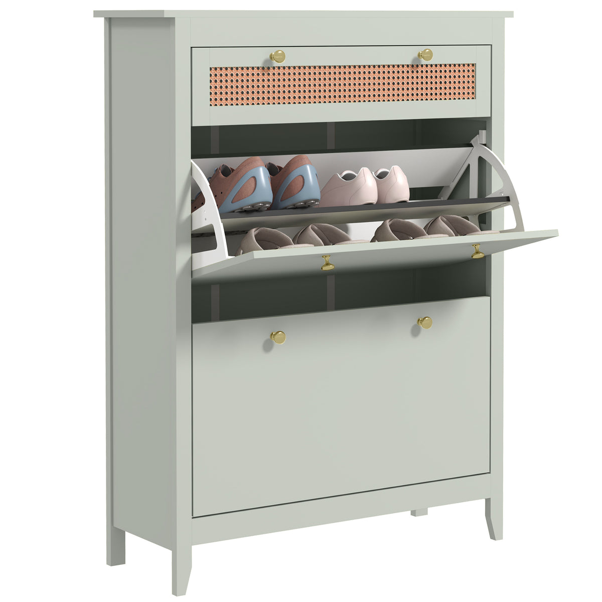 Schuhschrank f¨¹r 12 Paar Schuhe, mit 1 ausziehbaren Schublade, 2 Flip-Schubladen, Schuhkommode, 88 x 30 x 120 cm, Gr¨¹n