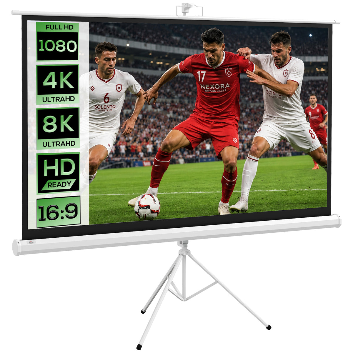 Beamer Leinwand mit Stativ 186 x 105 cm 84 Zoll 16:9 HD 4K Rollo-Leinwand