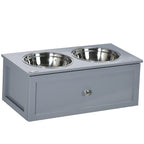 Futterstation, 2 Fressnäpfe je 2 Liter, Edelstahl, mit Schublade, für mittlere Hunde, grau, 60 x 30 x 24cm