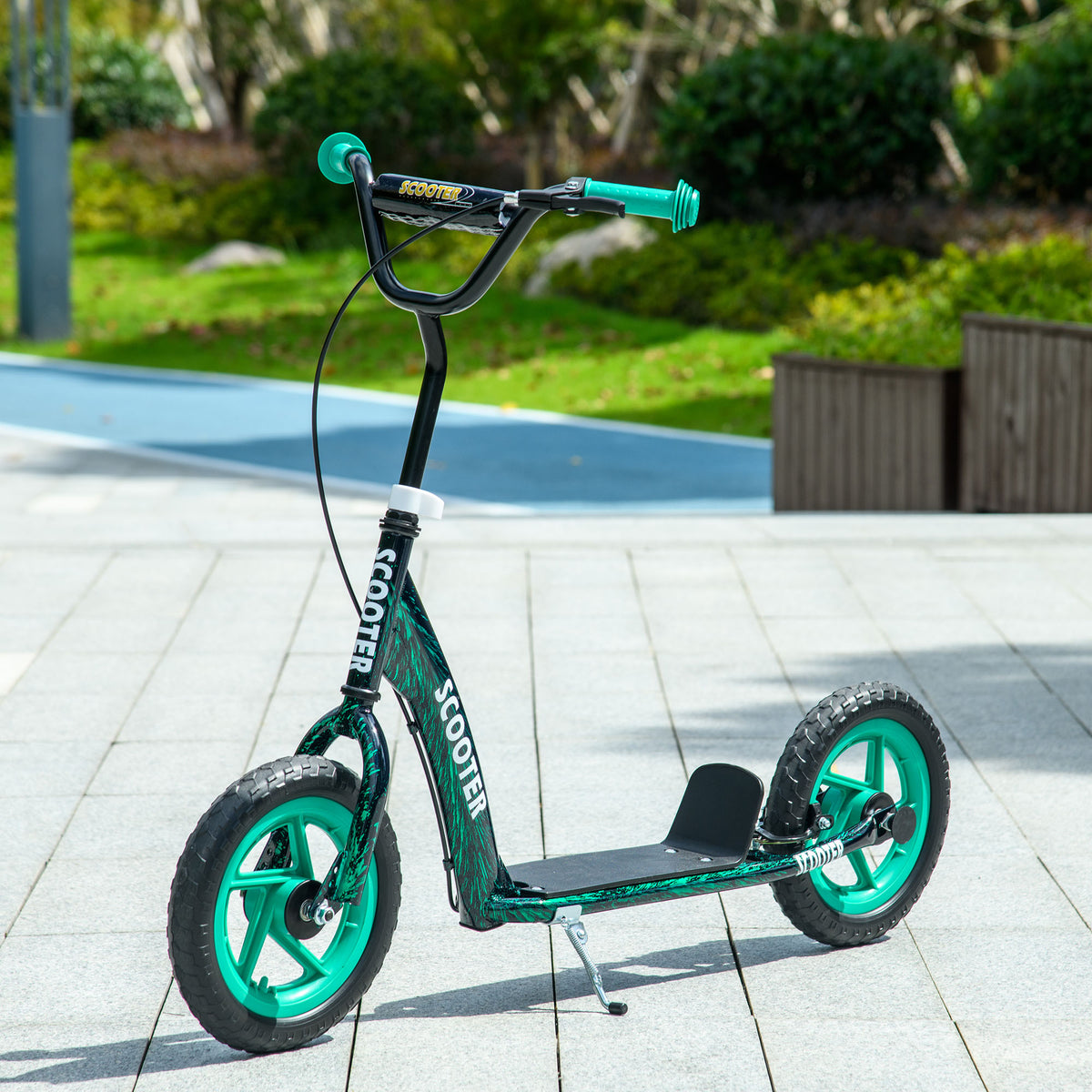 Kids Scooter with Adjustable Handlebar, Children's Kick Scooter with Non-slip Footplate, Rear Brake, Kickstand, Green