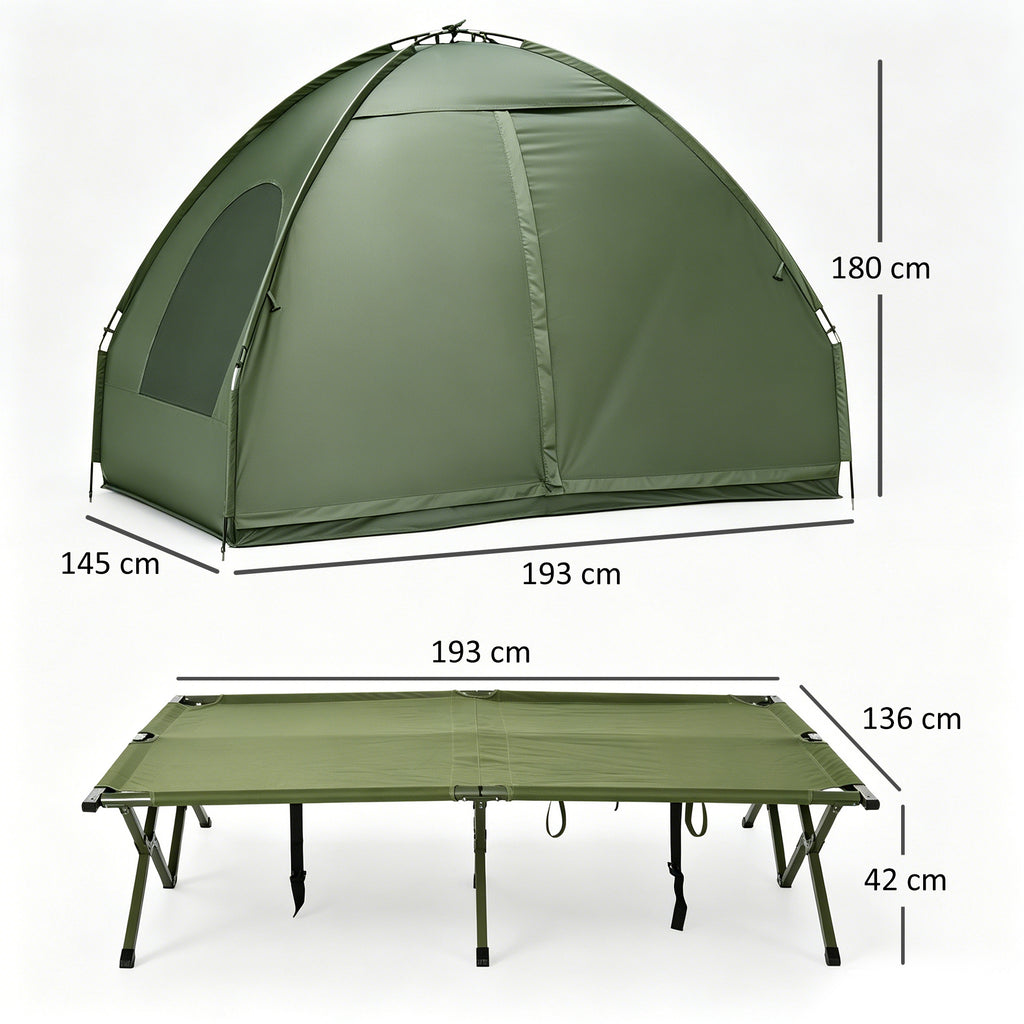 Campingzelt-Set für 2 Personen mit Feldbett und Luftmatratze Grün