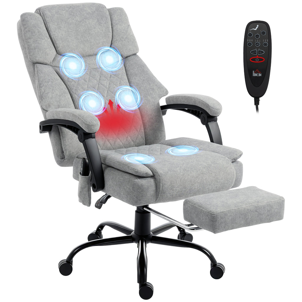 Hochlehner Massage-Bürostuhl mit Vibration, Wärmefunktion, verstellbarer Rückenlehne, Fußstütze, Fernbedienung, grau