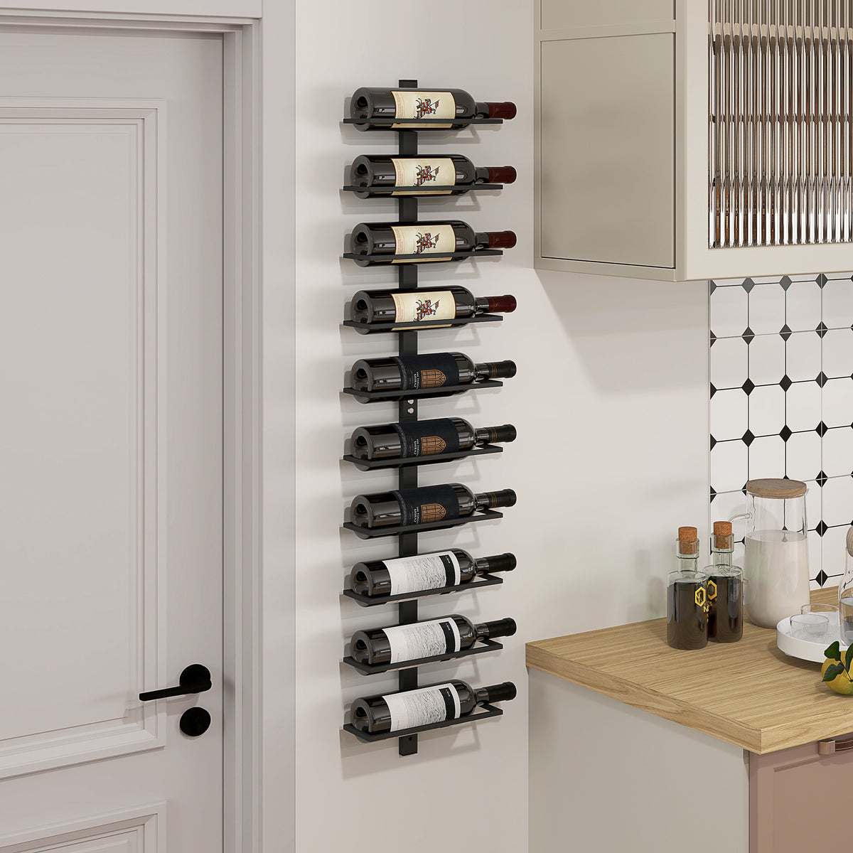 Weinregal, Wandregal f¨¹r 10 Flaschen Wein, 10 Ebenen, Metall, f¨¹r K¨¹che, Wohnzimmer, Hausbar, Schwarz
