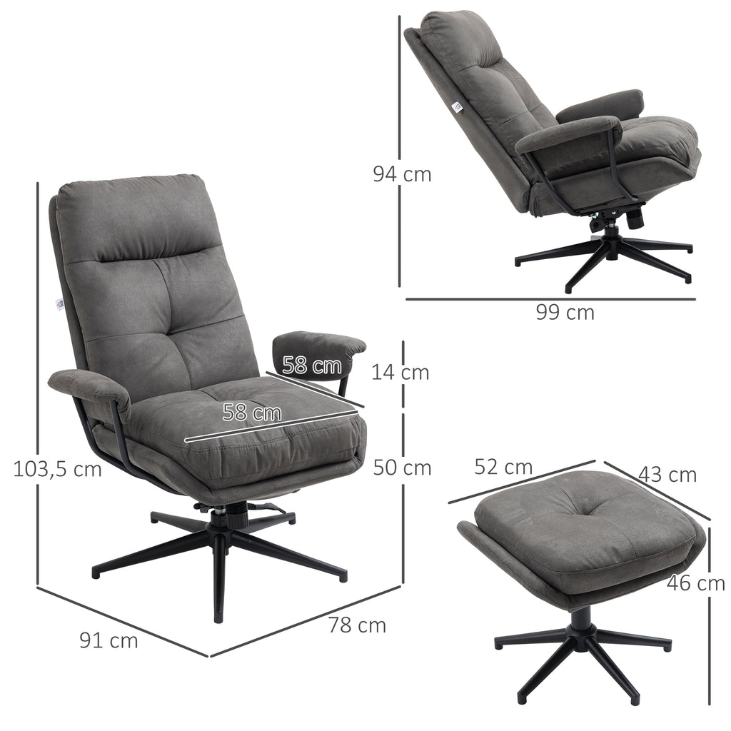 Relaxsessel mit Ottomane, Sessel mit Fußhocker, verstellbare Rückenlehne; Mikrofaser, Dunkelgrau
