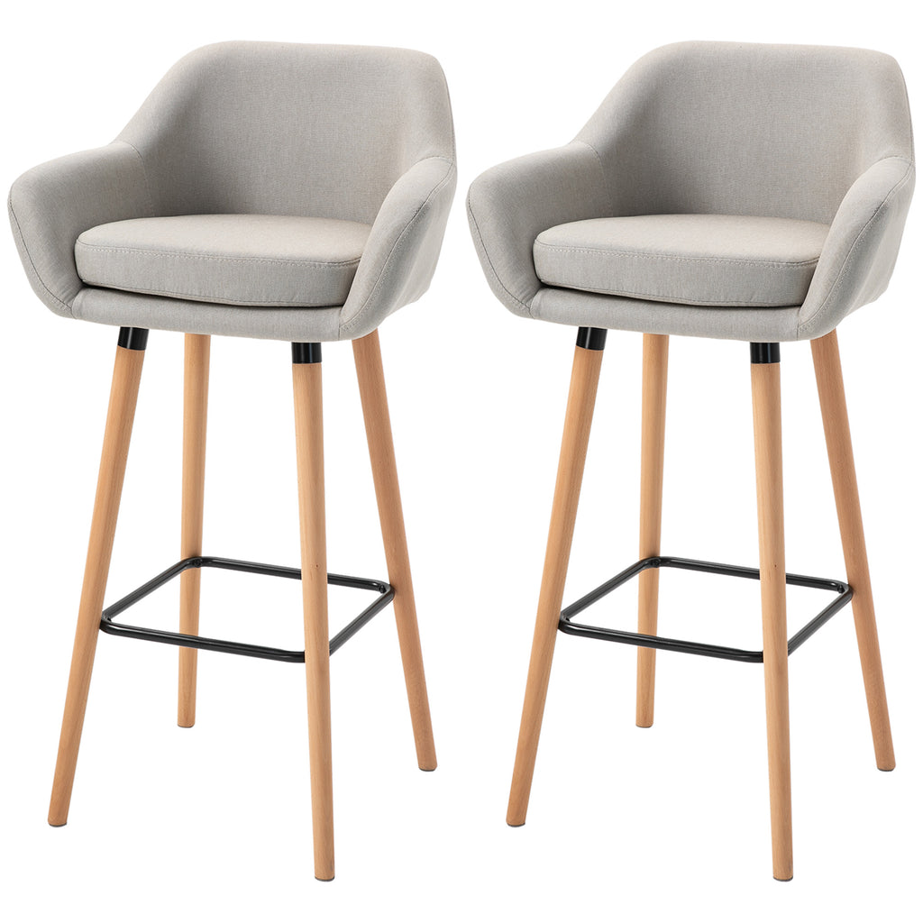 Set of 2 Bar Stools Modern Upholstered Seat Bar Chairs w/ Metal Frame, Solid Wood Legs Living Room Dining Room Fabric Furniture - Beige