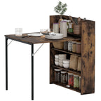 Esstisch Klappbar mit Regal, Industrie-Design, Platzsparend, Für Kleine Räume, 80x90x93cm, Rustikal-Braun