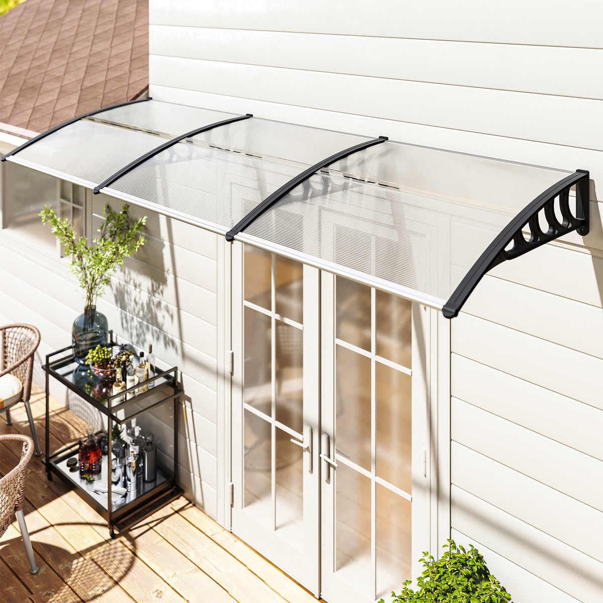 Front Door Canopy, Outdoor Awning, Rain Shelter, 303 x 96cm , Clear